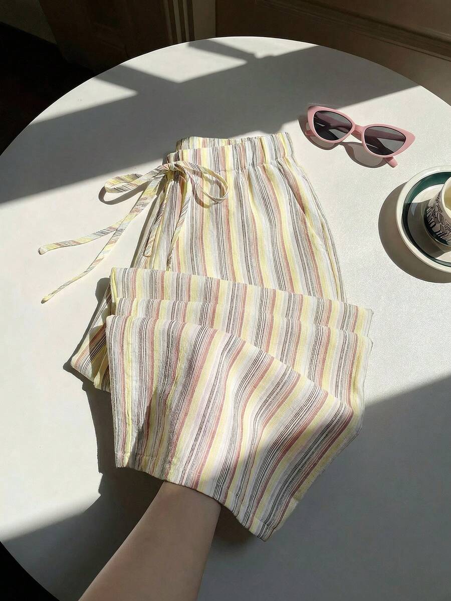 Comfortcana Women's Striped Print Knotted Casual Versatile Pants - Multicolor - View 1