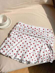 Nuevo 2026  Minifalda de línea A fruncida con lunares de verano - Multicolor 2 - Ver 2