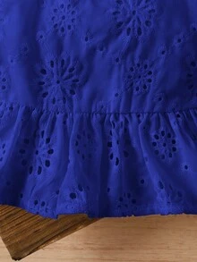 SHEIN LMoss Kids 女宝宝可爱夏季度假百搭白色刺绣蝴蝶结吊带背心 - 藏蓝色 - 查看 4
