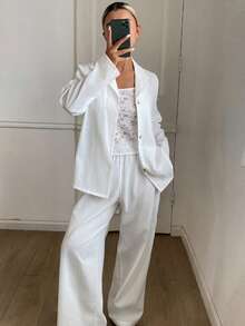 DAZY 3件套波西米亚风蕾丝薄纱吊带背心和裤子女士睡衣套装 - 白色 - 查看 11