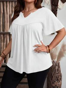 Rosumi Plus Size Women's Solid Color V-Neck Short Sleeve Casual T-Shirt - White - View 7