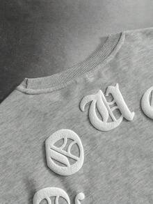 Manfinity Roghcode 男士休閒圓領刺繡字母壓花背心，日常穿著，度假 - 灰色 - 查看 5