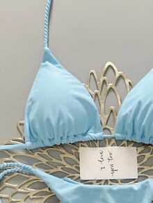 Swim Vcay 两件套女士泳装，薄荷绿比基尼，手工绳结装饰 - 淺藍色 - 查看 5