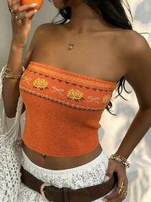 Resyla Women's Summer Floral Print Slim Fit Tube Top For Seaside Vacation - Multicolor - View 4