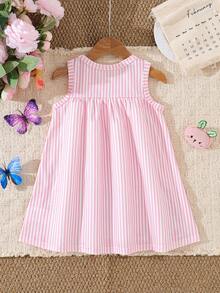 SHEIN Playful Pals Baby Girls' Cute Rabbit Element Sleeveless Dress, Fashion New Arrival Spring/Summer - Pink - View 3