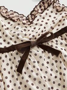 ROMWE Kawaii Vestido mini de tirantes con estampado de lunares para mujer - Albaricoque - Ver 3