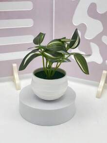 3 件/套白色仿真植物盆栽，迷你仿真尤加利盆栽，免维护，适合室内家居装饰、办公室、农舍、浴室和桌面摆设，小型仿真草坪绿盆栽，春季家居装饰[含盆]，生日和毕业礼物 - 綠色 - 查看 6