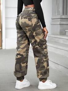 Slaydiva Plus Size Women Camouflage Cargo Pocket Casual Jeans Date Night Green Summer - Multicolor - View 2