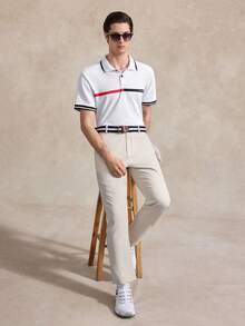 Courvante 男士条纹印花短袖休闲Polo衫，夏季男士Polo衫男士T恤男士时尚T恤男士夏季衬衫巴黎T恤 - 白色 - 查看 2