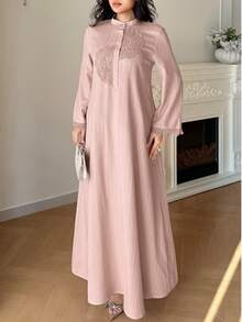 Yasmyna Đầm nữ thanh lịch, chất liệu ren thêu họa tiết, phối nhiều mảnh, kiểu Ả Rập. - Hồng - Xem 5