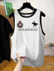 Manfinity Men's Casual Letter & Knight Print Versatile Daily Wear Top - Black and White - View 1