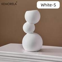 Cirelle 1 pieza Jarrón cerámico esférico moderno en blanco y negro, utilizado para decoración de bolas suaves, adorno cerámico, arreglo floral hidropónico, soporte para flores secas, decoración de jarrón de interior, ornamento de mesa para manualidades y soporte de TV, muy adecuado para decoración del hogar, apto para sala de estar, dormitorio, estudio, oficina y otras ocasiones - Jarrón mate - Ver 6