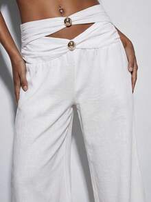 Normani Women's White Wide Leg Pants Pleated Hollow Casual Loose Fit Linen Trousers,Seksi Chic Vacation Holiday Beach Flare Pants For Spring Summer Autumn - White - View 5