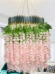 人造紫藤花藤，每包12/4根，长度：105厘米/41.37英寸，浅粉色丝绸悬挂花环，适用于家居、派对、婚礼、情人节、生日、毕业典礼、花园和户外装饰 - 淺粉色 - 查看 4