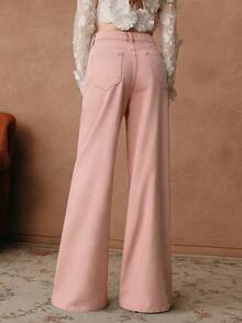 Anewsta Women's High-Waisted Dusty Pink Flare Jeans,Elegant Embroidered Hollow-Out Jeans For Summmer,Fashionable Work Outfits Suitable For Dates & Commuting - Pink - View 2