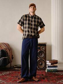 VeloEdit 秋冬季休闲成熟藏蓝色阔腿牛仔裤 - 藍色 - 查看 3