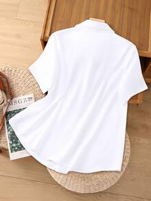 Linhara Camisa bohemia de manga corta con botones y bordados para tallas grandes - Blanco - Ver 2