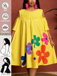 SHEIN CURVE+ Curve Size US22音乐节、海滨度假、波西米亚风连衣裙 - 黃色 - 查看 8