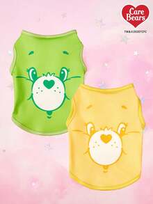 Care Bears X PETSIN 1件可爱心形小熊卡通图案宠物背心，黄绿色小熊脸数码印花，透气亲肤宠物服装 - 彩色 - 查看 19