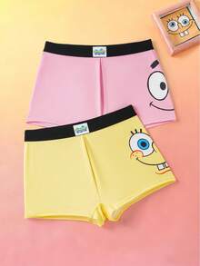 SpongeBob SquarePants | SHEIN 大码女式松紧腰短裤 - 彩色 - 查看 1