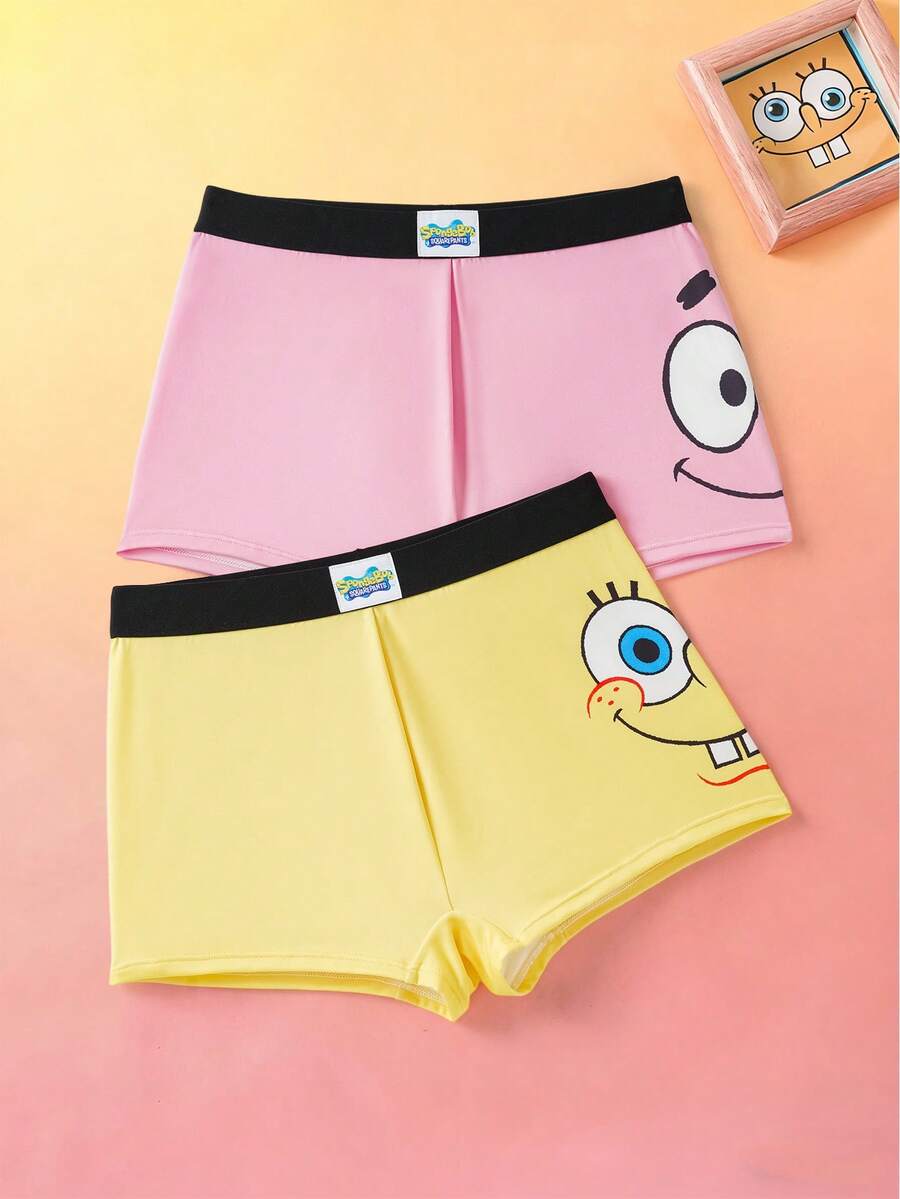 SpongeBob SquarePants | SHEIN 大码女式松紧腰短裤 - 彩色 - 查看 1