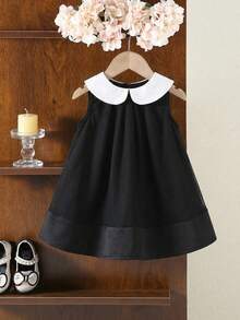 SHEIN Vestido Solto com Gola Peter Pan Azul Marinho Estilo Preppy Fofo para Meninas Bebê - Preto - Visão 5