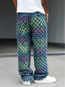 Manfinity EMRG American Checkered Denim Jeans With Tassels - Multicolor - View 2