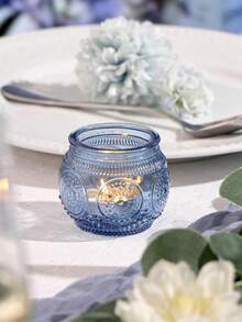Set Tempat Lilin Kaca Biru Antik Isi 6 atau 12 Buah Dekorasi Meja Pernikahan Gaya Boho Pesta Teh Suvenir Pesta Pengantin Hiasan Tengah Meja Rustic Hadiah untuk Tamu - biru - View 4