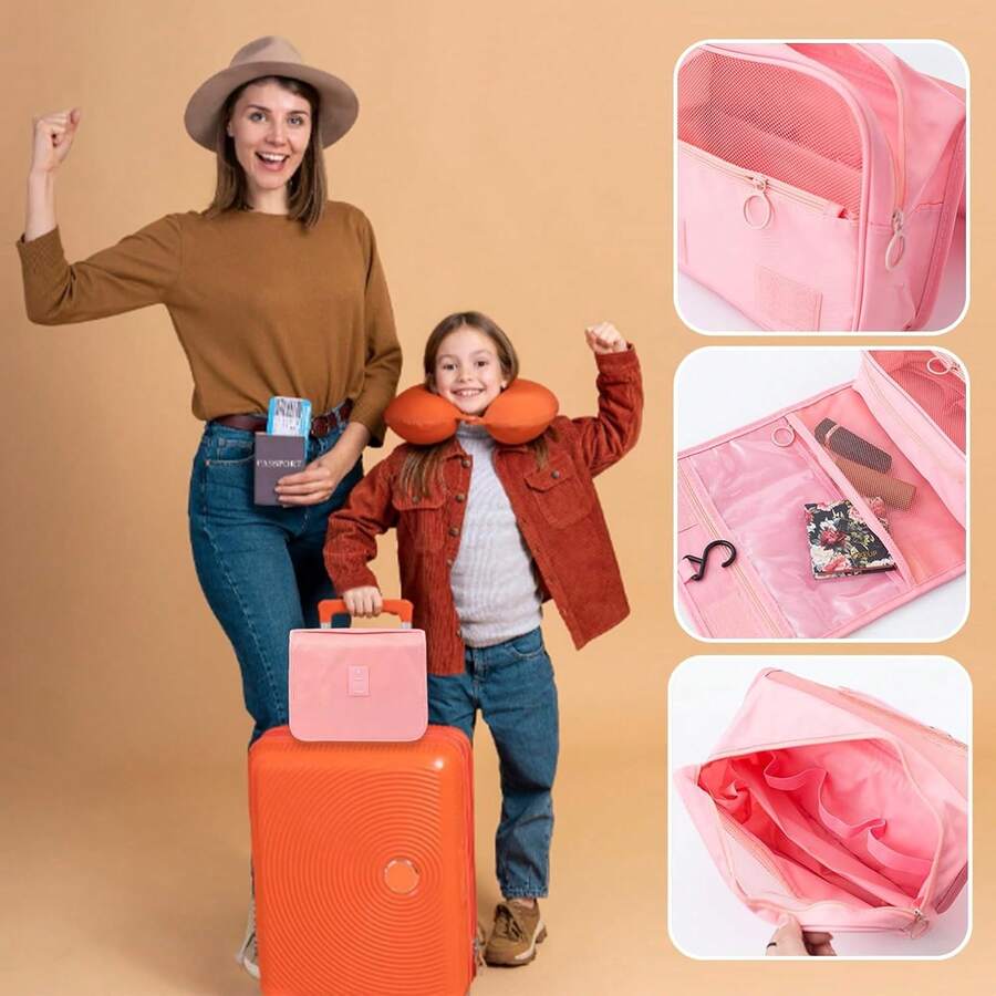 Túi đựng đồ vệ sinh cá nhân có móc treo, túi đựng mỹ phẩm, vật dụng cần thiết khi đi du lịch, bộ đồ dùng vệ sinh cá nhân, túi đựng đồ vệ sinh cá nhân chống thấm nước. - Hồng - Xem 1