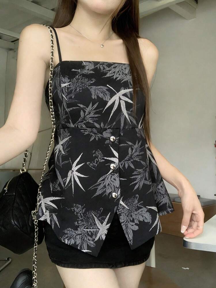 Women's Textured Fitted Printed A-Line Camisole, Girlish Style, Spring & Summer