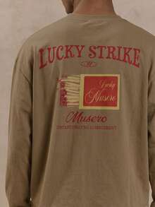 Musero Oversized Long Sleeve Branded Chest Print Graphic Patch Print Tshirt Spring&Summer - Brown - View 5