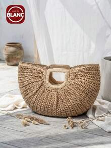 Madebyblanc 1 Túi xách cỡ lớn màu be/kaki, dung tích rộng rãi, kiểu dáng Pháp giản dị, thiết kế đan bằng rơm, thích hợp cho các chuyến đi biển mùa hè. Có thể xách tay hoặc đeo vai. - Nhiều màu - Xem 2