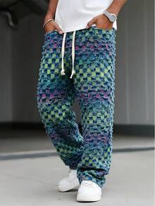 Manfinity EMRG American Checkered Denim Jeans With Tassels - Multicolor - View 3