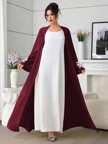 Al Najma Embroidered Beaded Long Sleeve Abaya For Women - Burgundy - View 7