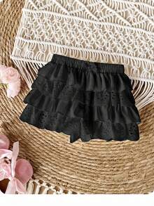 Babygirl Cute Ruffled Elastic Waist Shorts, Summer - Black - View 2