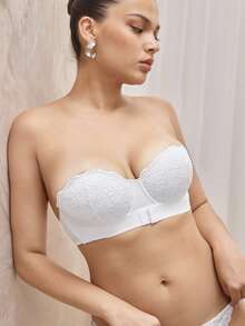 Bralution 女士白色對比蕾絲有邊無肩帶胸圍 - 白色 - 查看 4