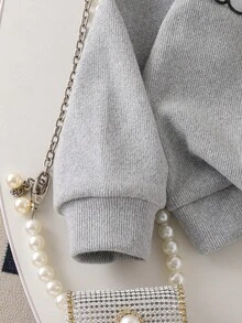 Elladie kids 2pcs Young Girls Gray Ribbed Knit Lace Collar Long Sleeve T-Shirt Cardigan & White Lace Denim Set, Casual Ladylike Style For Spring/Autumn - Grey - View 7