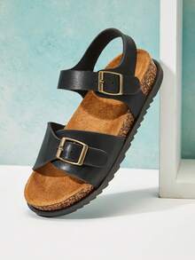Mini mi Kids' Soft Footbed Buckled Strap Sandals - Black - View 5