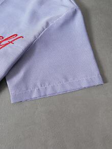 PAVTROS Men's Striped Letter Embroidery Single-Breasted Shirt And Shorts Casual Daily Suit - Blue - View 5