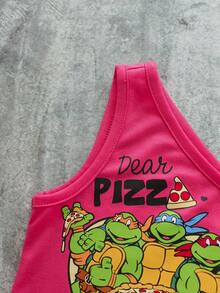 TEENAGE MUTANT NINJA TURTLES | SHEIN 2件套女婴运动休闲风舒适背心短裤套装，联名款 - 粉色 - 查看 3