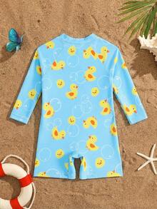 SHEIN Newborn/Infant Boys' Zipper Front Rash Guard Swimsuit, Summer Beach Vacation Outfit - Blue - View 2