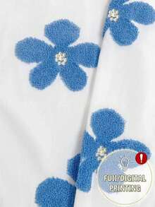 Resyla 3D Faux Pearl Flower Decor Women Long Sleeve Single-Breasted Shirt - Multicolor - View 6