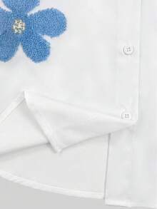 Resyla 3D Faux Pearl Flower Decor Women Long Sleeve Single-Breasted Shirt - Multicolor - View 4