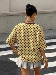 Muchica 女士波点印花圆领短袖休闲T恤 - 彩色 - 查看 2