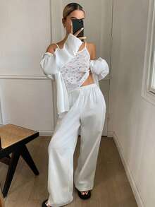 DAZY 3件套波西米亚风蕾丝薄纱吊带背心和裤子女士睡衣套装 - 白色 - 查看 7