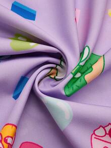PopScrub THE POWERPUFF GIRLS X SHEIN 女士甜点印花V领短袖医用工作服，卡通IP联名款 - 彩色 - 查看 3