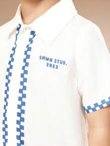 SUMWON Boys Summer La Dolce Vita Lobster Graphic Shirt And Shorts Checkered Trim Set - Apricot - View 5