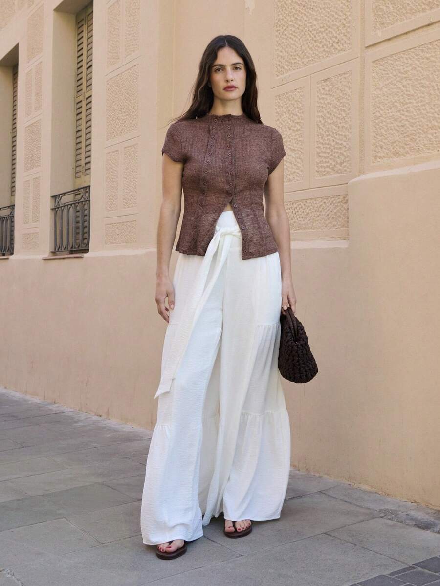 Nöista 腰部有细节设计的阔腿裤 - 白色 - 查看 1