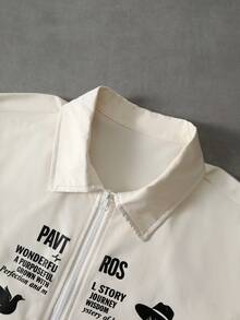 PAVTROS Men's Zipper Letter & Figure Print Casual Versatile Daily Wear Shirt - Beige - View 3