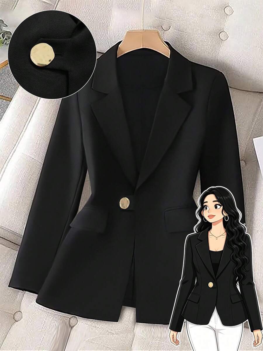 GlowEve CURVE Plus Size Solid Color Formal Blazer Jacket Fall Cloth For Women Autumn - Black - View 1